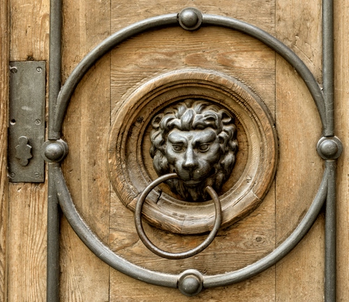 Immagine con leone, batacchio, porta, anello, legno, cerchio, battente, metallo, serratura, testa, ferro