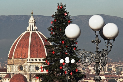 Immagine con cupola, albero, lampione, lampioni, verde, abete, città, chiesa, firenze