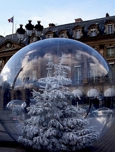 Immagine con sfera, albero, natale, neve, bianco, trasparenza, bandiera, trasparenze, lampione, palazzo