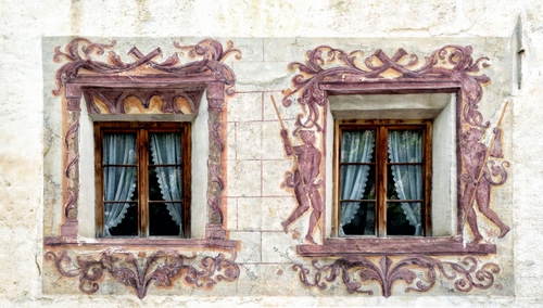 Immagine con finestre, due, tende, decori, tendine, vetri, decorazioni, murales, liberty, rosa, cornici