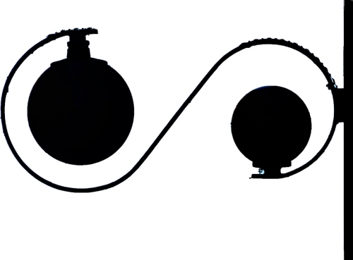 Immagine con nero, lampione, sfere, controluce, due, bianconero, curve, palle, lampioni, geometrie, minimalismo, bianco