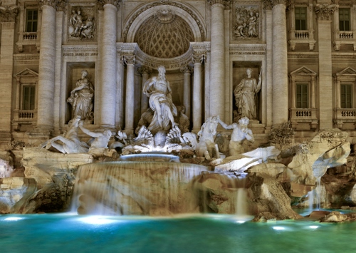 Immagine con fontana, acqua, statue, trevi, colonne, roma, marmo