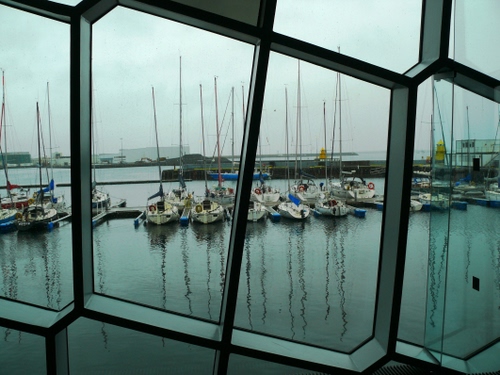 Immagine con barche, porto, mare, acqua, finestra, alberi, riflesso, vetro, finestre, riflessi, molo