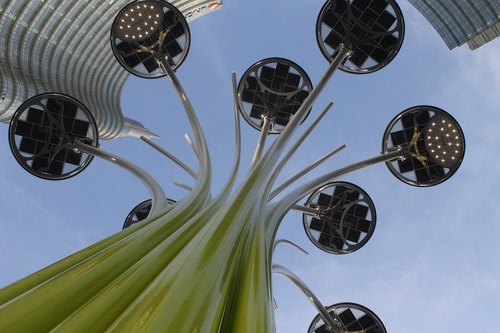 Immagine con lampione, grattacielo, cielo, prospettiva, luci, cerchi, milano, lampade, lampioni, grattacieli, moderno