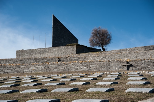 Immagine con albero, cimitero, tombe, croce, croci, monumento, lapidi, cielo, sacrario, muro
