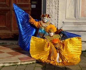 maschere, carnevale, blu, giallo, oro, venezia, azzurro, due, costumi