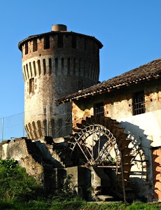 mulino, torre, ruota, verde, finestre, ombra, tetto, antico, erba, cielo, ruote, casa, ferro, pale, azzurro, tegole, inferriate