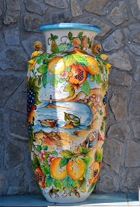 vaso, muro, faro, frutta, colori, limoni, barche, mare, ceramica, pietre, foglie, dipinto, anfora, decorazione, melagrana, decorazioni