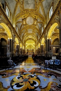 chiesa, oro, archi, interno, navata, volta, basilica, giallo, sedie, altare