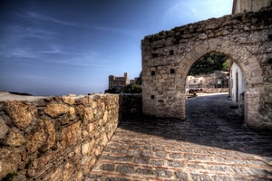 arco, castello, cielo, pietre, porta, muro, mura