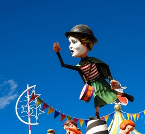 carnevale, carro, stelle, tamburo, cappello, bandierine, colori, cielo, maschera