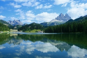 lago, nuvole, montagna, acqua, riflesso, panorama, cielo, alberi, montagne, riflessi