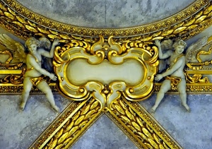 oro, angeli, ali, marmo, fregio, decoro, putti, due, cornici