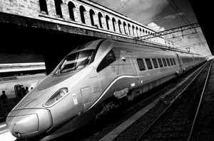 treno, stazione, archi, bianconero, binari, binario, rotaie