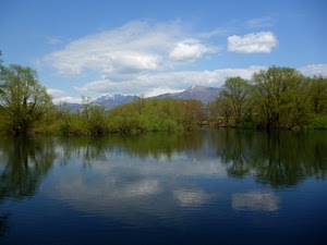 acqua, alberi, lago, nuvole, riflesso, riflessi, fiume, azzurro, cielo, montagne