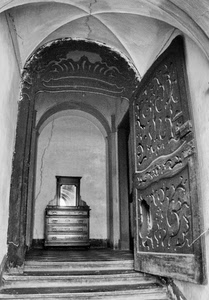 porta, scalini, legno, specchio, mobile, bianconero, gradini, arco, cassettone