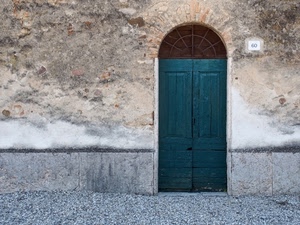 porta, numero, arco, verde, blu, muro, legno, casa, civico, portone