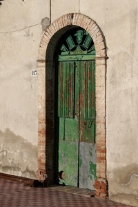 porta, verde, arco, mattoni, numero, muro, legno, vecchia