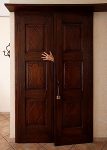 porta, mano, legno, marrone, dita, aperta, chiave