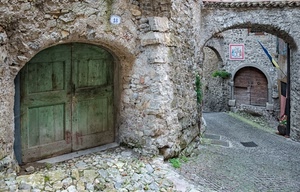 vicolo, archi, arco, bandiera, pietre, porte, portone, porta, legno, pietra