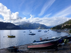 barche, nuvole, lago, montagne, acqua, cielo, panorama, montagna, porto