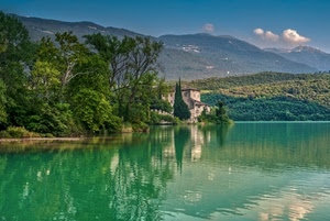 lago, alberi, montagne, verde, riflesso, acqua, casa, castello, riflessi