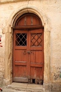 porta, legno, arco, marrone, vecchia, grate, portone