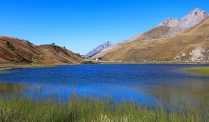 lago, montagne, acqua, cielo, montagna, erba, azzurro, blu, monti, piante