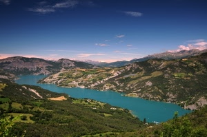 montagne, lago, verde, panorama, cielo, acqua, nuvole