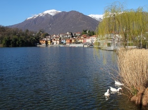 lago, montagne, acqua, paese, neve, montagna, salice, paesaggio, alberi