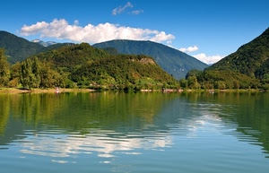 lago, acqua, montagne, cielo, montagna, alberi, riflessi, nuvole, riflesso, panorama, paesaggio
