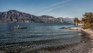 barca, montagne, lago, acqua, cielo, montagna, onde, panorama, albero