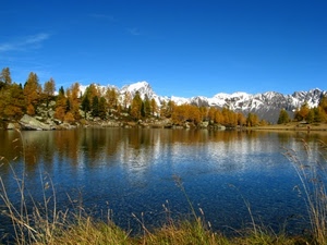 lago, montagna, acqua, neve, riflessi, panorama, montagne, autunno, alberi