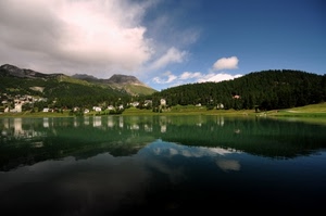nuvole, lago, riflesso, panorama, montagne, cielo, alberi, paesaggio, case