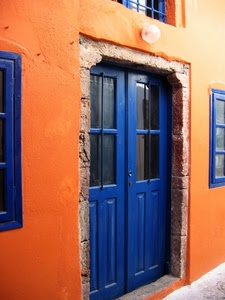 porta, blu, finestre, arancione, arancio, lampada, bicolore