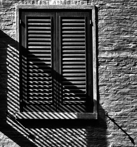 ombra, finestra, persiane, bianconero, muro, mattoni, persiana