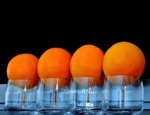 bicchieri, arance, quattro, vetro, arancione, arancio, trasparente