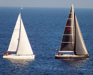 mare, barche, vele, due, bianco, acqua, riflessi, vela