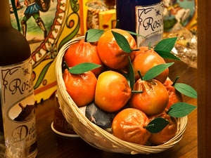 cesto, frutta, arancione, foglie, arance, vetrina, dolci, mandarini, marzapane, arancio