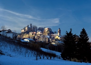 neve, paese, campanile, inverno, castello, alberi, cielo, viti