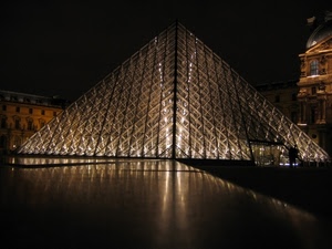 piramide, notte, parigi, louvre, notturno, vetro, luci, museo, cupola, riflessi, luce, riflesso