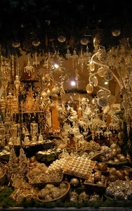 oro, natale, vetrina, decorazioni, palle, palline, vetro, negozio