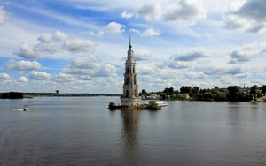 nuvole, cielo, torre, acqua, barca, lago, campanile, mare, isola, alberi, isolotto