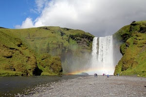 cascata, acqua, fiume, arcobaleno, verde, nuvole, montagna, cielo