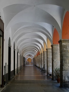 portico, colonne, archi, prospettiva, bianco, volta, porticato, arcate