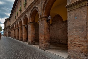 archi, lampioni, strada, portici, colonne, portico, mattoni, finestre