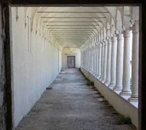 colonne, portico, porta, prospettiva, archi, bianco, chiostro