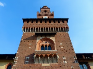 torre, trifora, castello, finestra, cielo, finestre, merli, balcone, azzurro, colonne, palazzo, mattoni, campanile