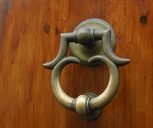 legno, porta, batacchio, ottone, metallo, battiporta, maniglia, portone, nodi