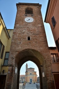 chiesa, torre, orologio, arco, porta, campanile, piazza